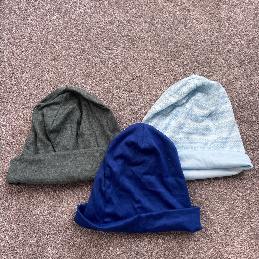 Set of Three Beanies - Green, Blue, Light Blue